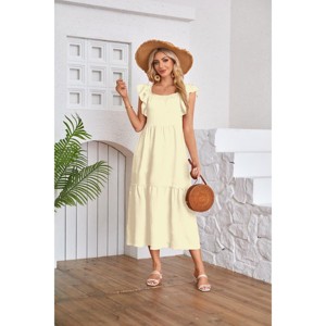 Womens Square Neck Summer Dress with Ruffle Sleeve Off Shoulder Ruffle Trim Tiered Flowy Dress - 1 of 4