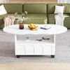 Lirago Cream Style Coffee Table with Wheels Cloud Top Design Large Storage Drawer and Brake System for Living Room White - 2 of 4