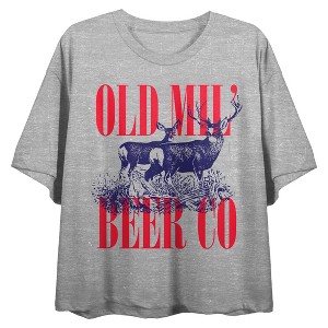 Old Milwaukee Deer Sketch Crew Neck Short Sleeve Gray Heather Women's Crop Top - 1 of 4
