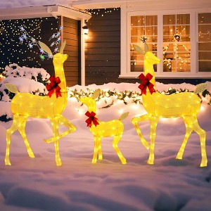Costway 3 PCS Lighted Family Deer Set with LED Lights RGB Flashing Lights 12 Ground Stakes - 1 of 4