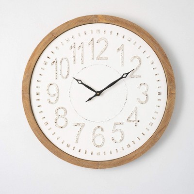 24.5"H Sullivans Creamy Metal Wood-Frame Clock, Multicolored