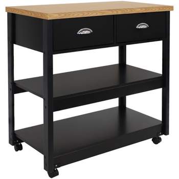 Sunnydaze MDF Indoor Farmhouse Style Kitchen Island Cart with Drawers and Shelves - 34.25" H - Black