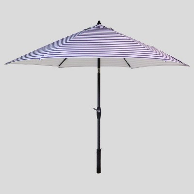 9' Round Coastal Stripe Patio Umbrella DuraSeason Fabric™ Blue - Black Pole - Threshold™