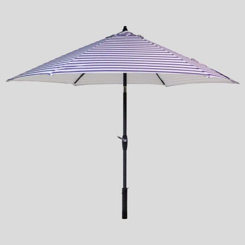 9 Round Coastal Stripe Patio Umbrella Blue Black Pole Threshold Target