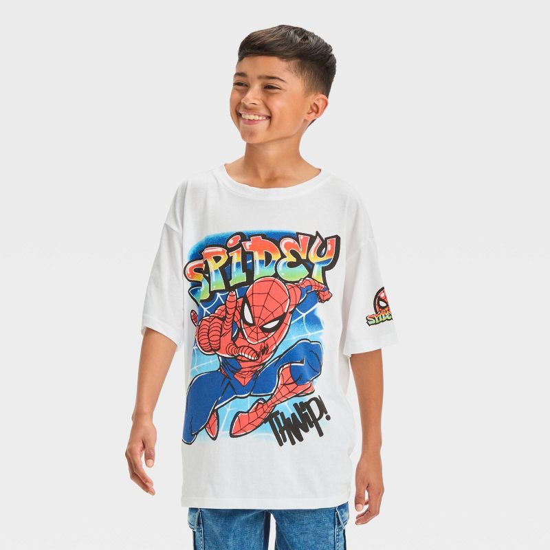 Boys&#39; Spider-Man Drop Shoulder Graffiti Short Sleeve Graphic T-Shirt - White, 1 of 4