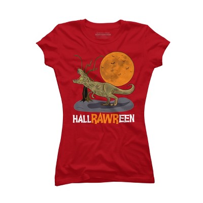 Junior's Design By Humans Halloween T Rex Hallrawreen Dinosaur Jurassic By RainforestRoom T-Shirt