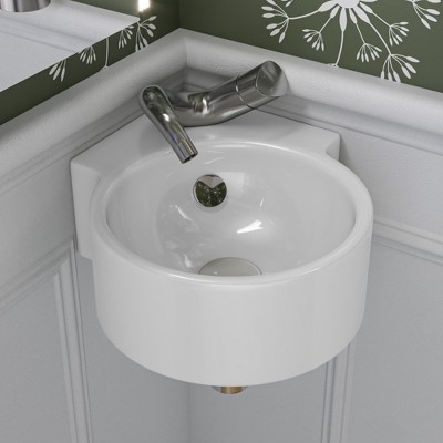 ALFI ABC121 White 17inches Tiny Corner Wall Mounted Ceramic Sink with Faucet Hole