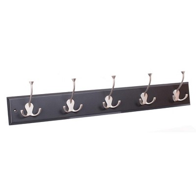 Birdrock Home Tri Hook Coat Rack - 5 Hooks - Wall Mount Hat Rack - Black  Finish - Satin Nickel Hooks : Target