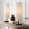 360 Lighting Heyburn Modern Accent Table Lamps 20" High Set of 2 Bronze with USB and AC Power Outlet in Base Oatmeal Cylinder Shade for Bedroom Desk - 2 of 4