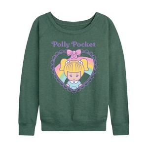 Women's - Polly Pocket - Polly Pocket Heart Lightweight French Terry Wide Neck Long Sleeve Shirt - 1 of 4