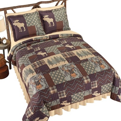 Full Winter Multicolor Patchwork Deer and Moose Quilt