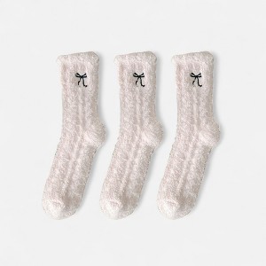 Anna-Kaci Women's 3-Pack Fuzzy Crew Socks with Embroidered Bow Detail and Soft Plush Texture - 1 of 4