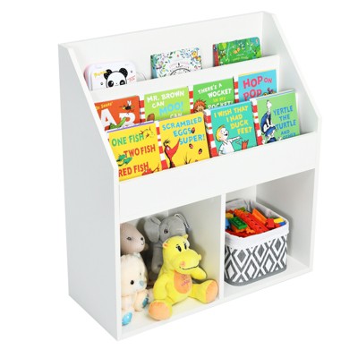 White Wooden Kids Bookshelf with Toy Storage