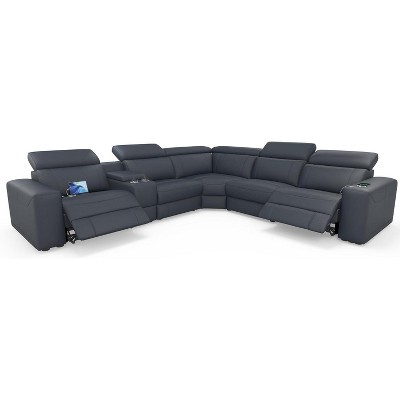 AMERLIFE Power Recliner Sofa with Console & Dual Recliner, Leather Sectional Couch for Living Room