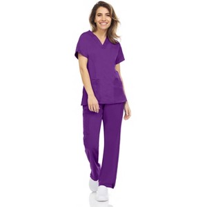 Medichic Women Scrubs Set V-Neck with Straight Leg Pants Medical Scrub Set - 1 of 4