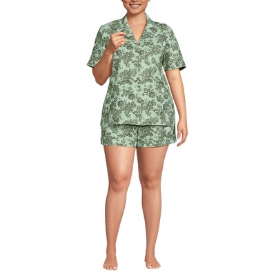 Lands' End Women Linen 2 Piece Pajama Set - Short Sleeve Top and Shorts