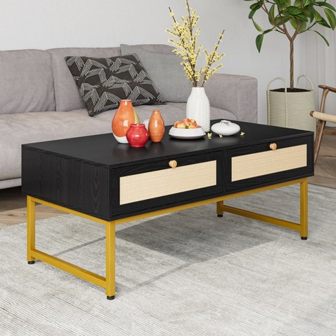 Whizmax Coffee Table Wooden Metal Frame Sofa Table With 2 Drawers Industrial Design Side Table For Home Decoration Target