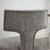 Mid-Century Modern Dining Chairs Set Of 2, Farmhouse Linen Fabric Upholstered Accent Chair with Curved Backrest & Copper Studs Around, Hardwood Frame - 4 of 4