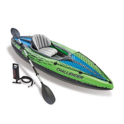 Intex Challenger K1 Inflatable Single Person Kayak Set and Accessory Kit with Aluminum Oar and High Output Air Pump built for Lakes, Rivers, & Fishing