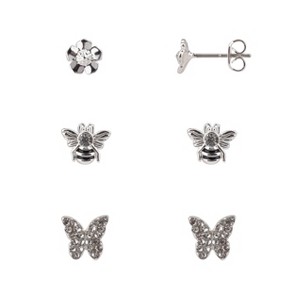 FAO Schwarz Silver Tone Butterfly and Bee Trio Earring Set - 1 of 2