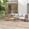 vidaXL 7 Piece Bamboo Patio Lounge Set with Light Gray Cushions - Durable Bamboo Furniture for Outdoor, Patio, Garden with Convenient Modular Design - 2 of 4