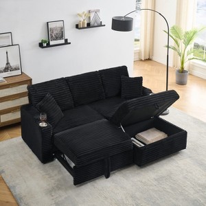 PAGED Foldable Sofa with Storage Footstool, Modern Corduroy Pull-Out Sofa Couch with Cup Holder for Living Room, Home Office - 1 of 4