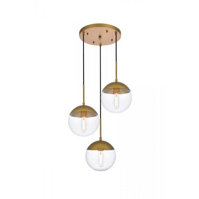 Elegant Lighting Eclipse 3 Lights Brass Pendant With Clear Glass