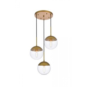 Elegant Lighting Eclipse 3 Lights Brass Pendant With Clear Glass - 1 of 4