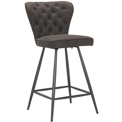 Transitional Grey Leather Swivel Counter Stool, 26"H