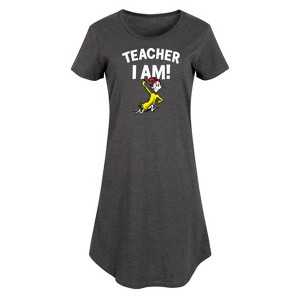 Women's Dr. Seuss Teacher I Am Graphic T-shirt Dress - Heather Charcoal - 4X - 1 of 4