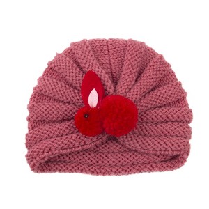 MyKids-USA Newborn Baby Solid Color Rabbit Patched Design Wool Knitting Tire Caps - 1 of 2