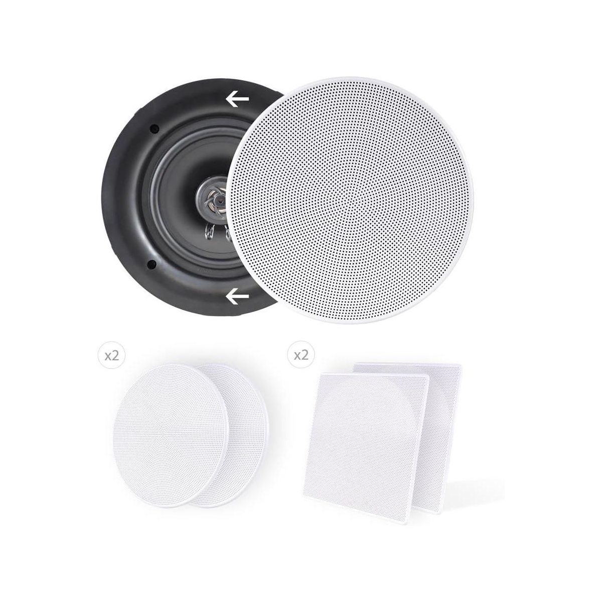 Pyle 6.5" In-Wall/In-Ceiling Dual Stereo Speakers, 2-Way Flush Mount, 200W Peak Power, Includes Round & Square Grills – PDIC66 - thumbnail 5