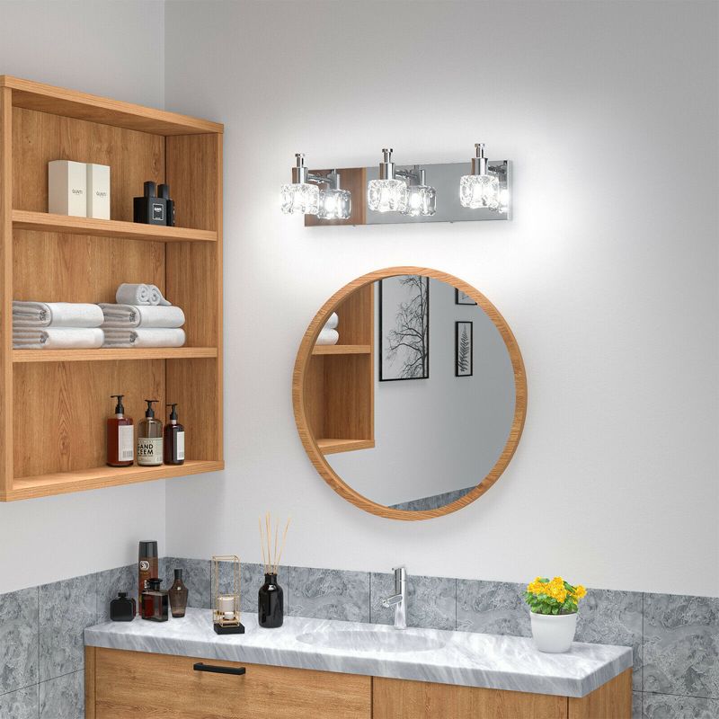 Costway 3-Lights Modern Bathroom Vanity Light Crystal Light Fixture Chrome Plated, 4 of 10