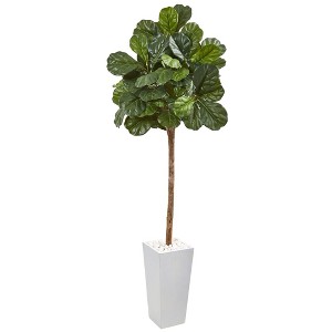 Nearly Natural 75-in Fiddle Leaf Fig Artificial Tree in White Planter - 1 of 1