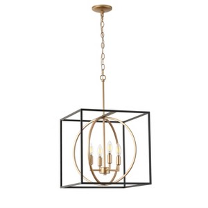 Dewdrop Modern Farmhouse 3 Light Pendant Light Dual Concentric Gold Rings Black and Gold Frame Adjustable Chain ETL Certified for Entryway - 1 of 4