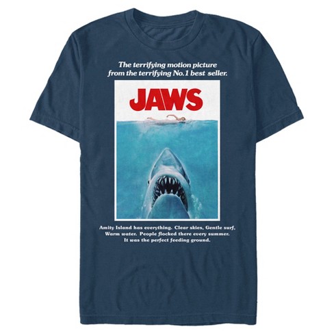 Men's Jaws Retro Poster T-Shirt - Navy Blue - Large