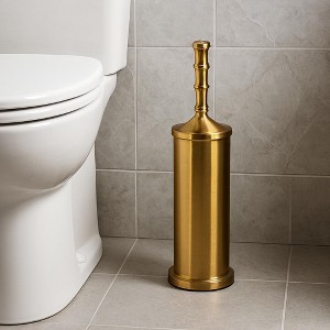 Home Mart Goods Stainless Steel Gold Toilet Brush Set with Holder - 16" Tall - 1 of 4
