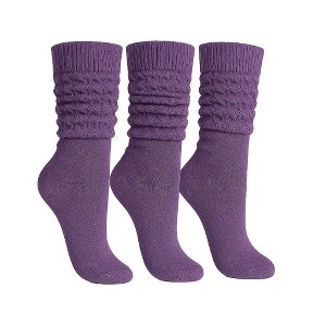 Women’s Slouch Socks Cotton Slouchy Knee-High Boot Socks 3 Pairs Scrunch Breathable Extra Long All-Season Comfort - 1 of 4