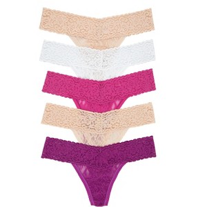 Felina Stretchy Lace Low Rise Thong - Sexy Underwear for Women, Thongs for Women, Seamless Panties for Women (5-Pack) - 1 of 1