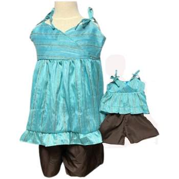 Matching Girl And Doll Size 7 Brown Short Set With Blue Top