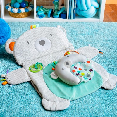 Gray Polar Bear Tummy Time Play Mat with Support Pillow