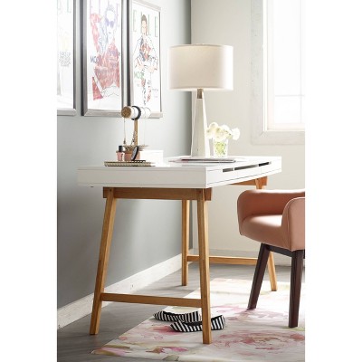 White Mid-Century Modern Writing Desk with Drawers