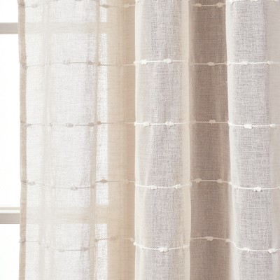 Beige Farmhouse Textured Grommet Sheer Window Curtain Panel Pair