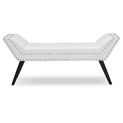 Tamblin Large White Faux Leather Mid-Century Modern Ottoman Bench