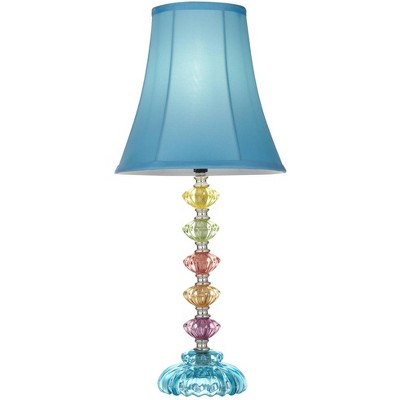 Teal Blue Bell Shade Multi-Color Glass Table Lamp for Kids