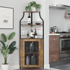 Corner Wine Rack, with Detachable Wine Rack, Bar Cabinet with Glass Holder, Small Sideboard and Buffet Cabinet with Mesh Door - 1 of 4