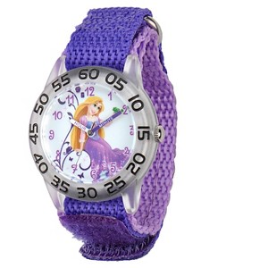 Girls' Disney Princess Rapunzel Clear Plastic Time Teacher Watch - Purple - 1 of 4