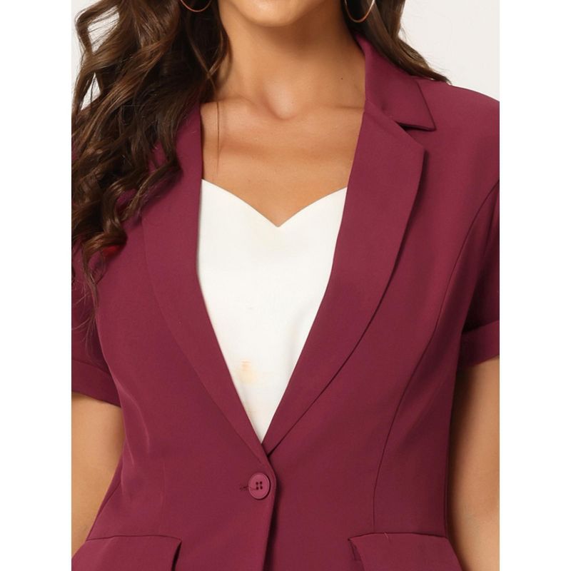 Allegra K Women's Notch Lapel Collar One Button Office Formal Short Sleeve Blazer, 5 of 6