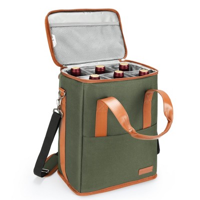 Tirrinia 6 Bottle Wine Gift carrier - Insulated & Padded Wine Carrying Cooler Tote Bag with Adjustable Shoulder Strap for Travel or Picnic