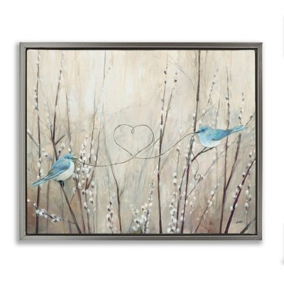Stupell Industries Love Birds with Heart Shape Black Framed Floater Canvas Wall Art